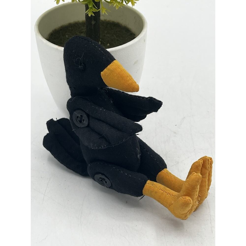 Primitive Folk Art Jointed Fabric Crow Raven Doll Handmade Americana
